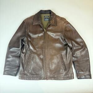 Vintage Nautica leather jacket men’s medium brown fleece lined unisex